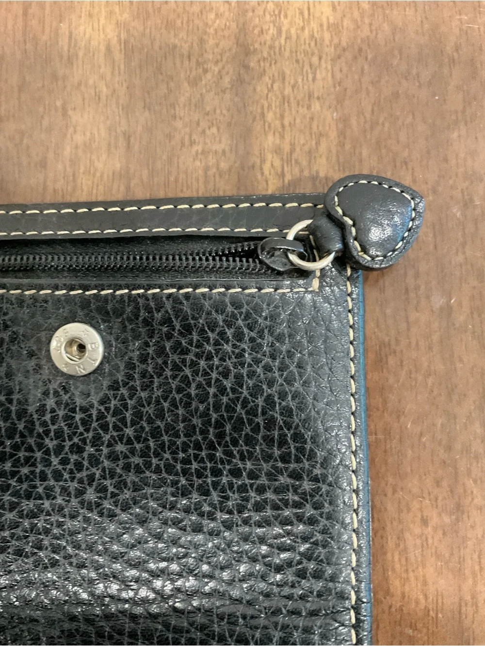 Brighton Black Leather pebble Wallet with Silver Decorative Chain Accent